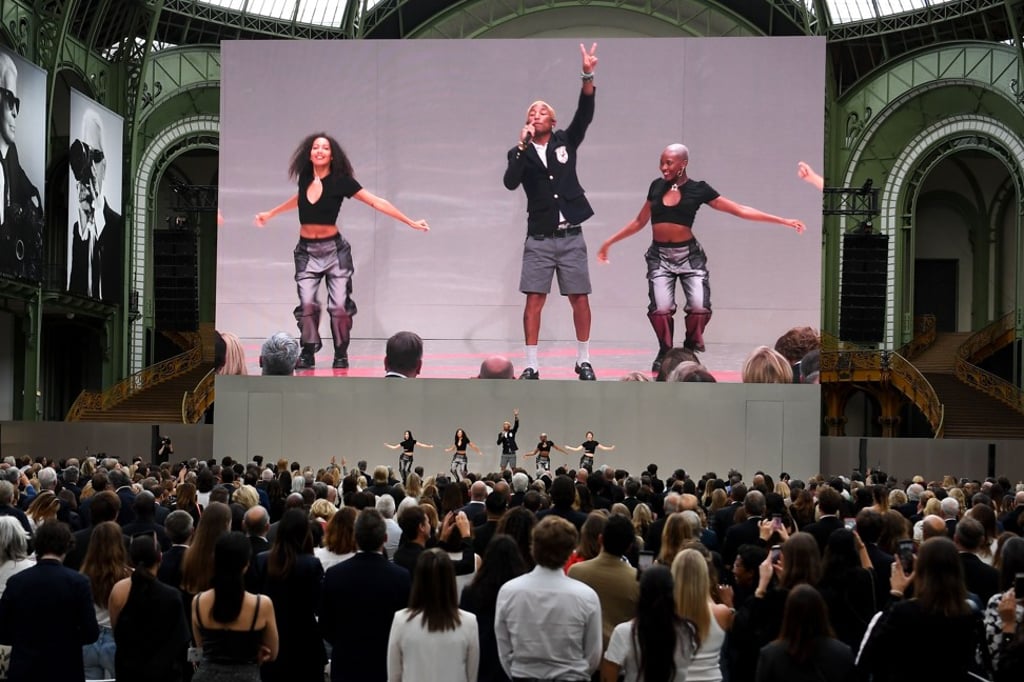 US singer and music producer Pharell Williams performs on stage during the Karl For Ever event. Photo: AFP US singer and music producer Pharell Williams performs on stage during the Karl For Ever event. Photo: AFP