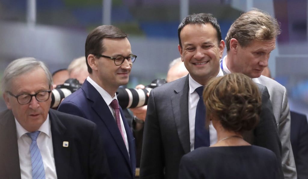 EU commission President Jean-Claude Juncker, Poland's Prime Minister Mateusz Morawiecki and Irish Prime Minister Leo Varadkar at the start of a European Council Summit in Brussels. Photo: EPA-EFE