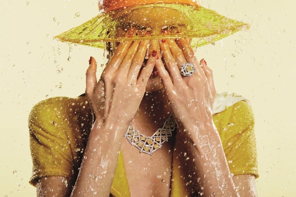 Graff’s 5.42-carat, radiant-cut, yellow and white diamond ring, yellow and white diamond necklace, total 73.70 carats. Graff’s 5.42-carat, radiant-cut, yellow and white diamond ring, yellow and white diamond necklace, total 73.70 carats.