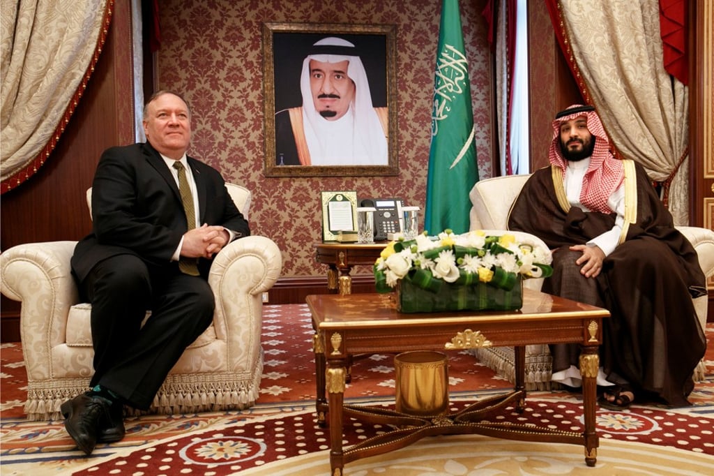 Mike Pompeo and Crown Prince Mohammed bin Salman at Al Salam Palace in Jeddah. Photo: Reuters