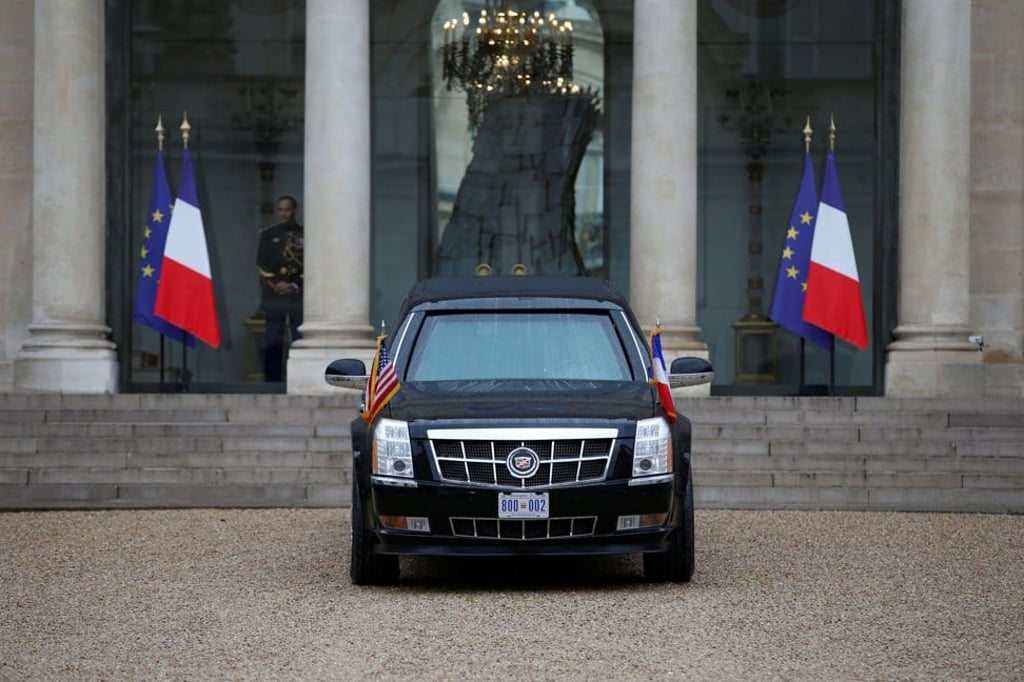 US President Donald Trump’s Cadillac in the courtyard of the Elysee Palace in Paris on the eve of Armistice Day, 100 years after World War 1 ended in November 2018. Photo: Reuters