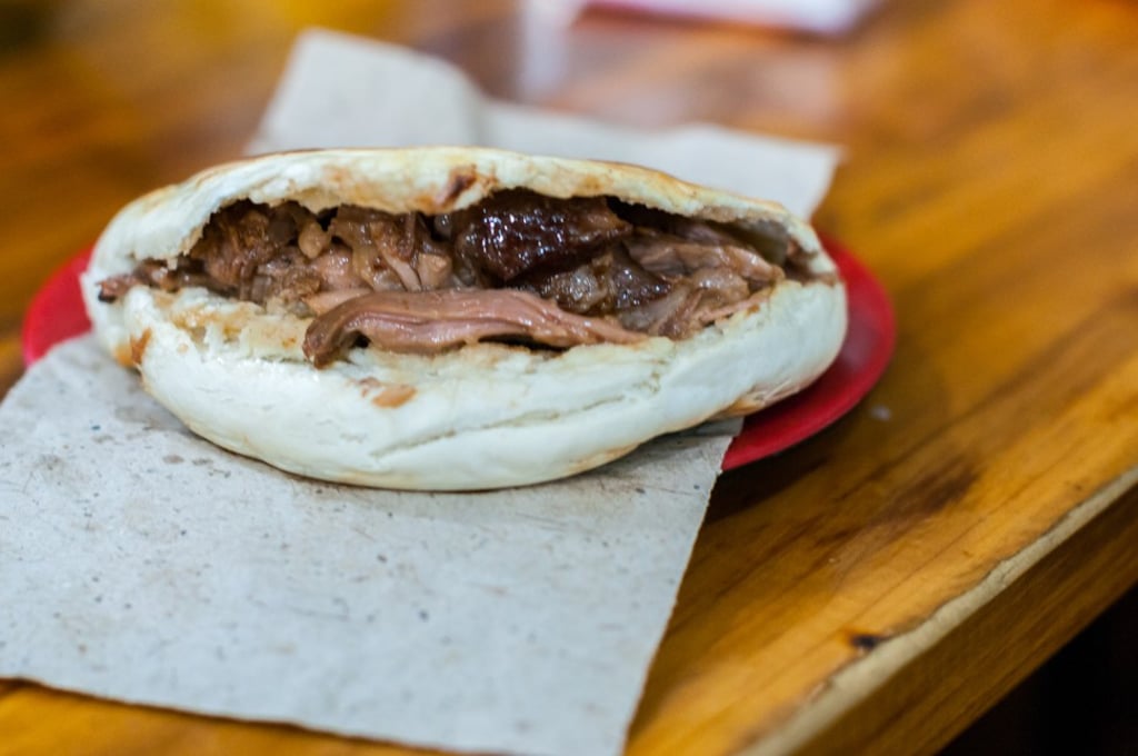 One of the world’s oldest sandwiches, the roujiamo was also made famous in recent times by James Bond. This self-stuffed roujiamo is from the Wangkui Sauce Cured Meat Roujiamo restaurant in Xi'an. Photo: Mark Andrews