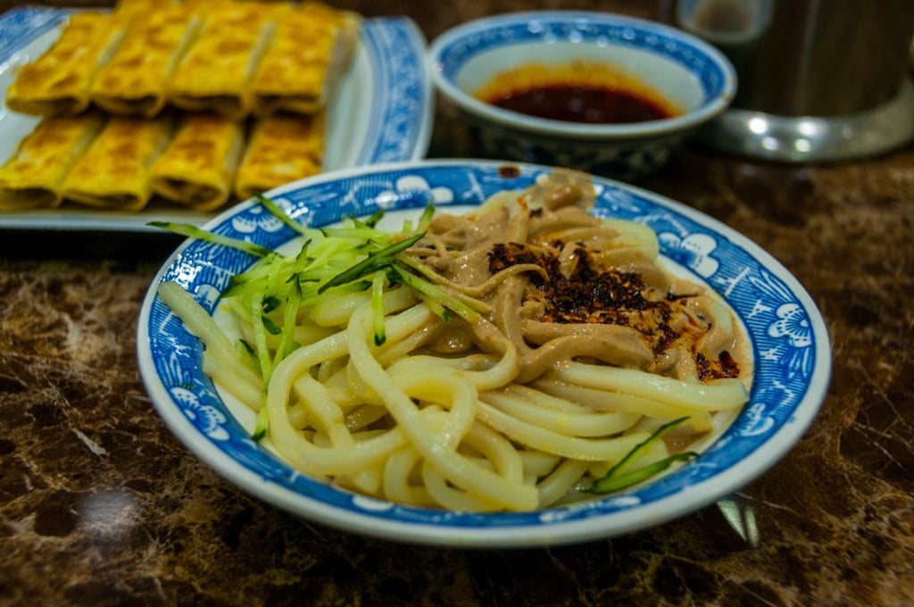 Great during Shaanxi's hot summers, cold noodles with sesame sauce (majiang liangpi) with Xian-style fried dumplings (guotie) are easy to find in the Muslim Quarter. Photo: Mark Andrews