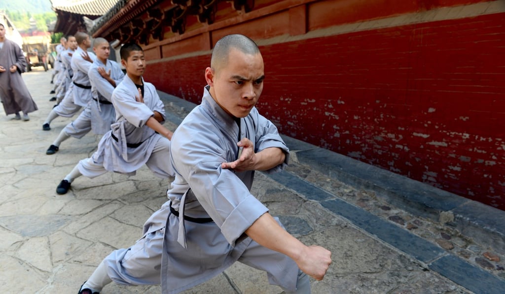 Monks practise kung fu at Shaolin Temple in Dengfeng, Henan province, in April 2016. Photo: Xinhua