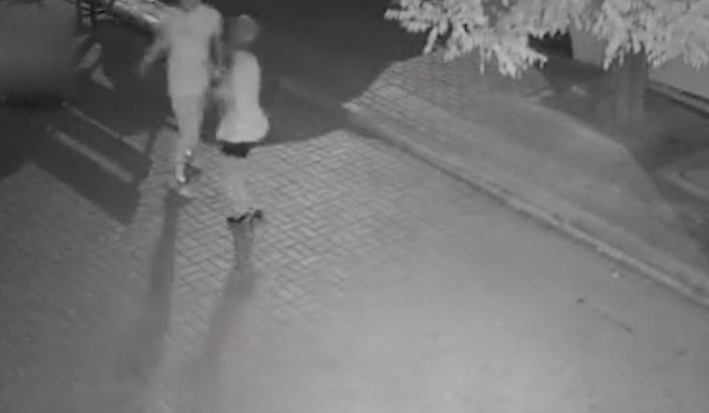 A still image from the surveillance camera footage, just before the woman is attacked. Internet sleuths were able to identify the location based on clues in the background. Photo: The Paper A still image from the surveillance camera footage, just before the woman is attacked. Internet sleuths were able to identify the location based on clues in the background. Photo: The Paper