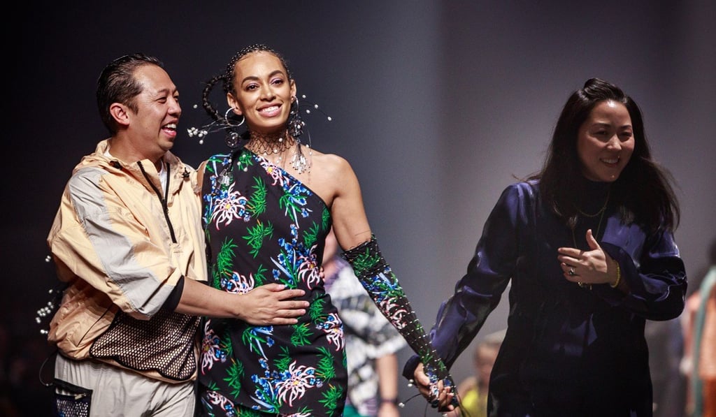 US singer Solange (centre) appears on the runway with designers Humberto Leon (left) and Carol Lim after their spring/summer 2020 men’s and women’s collection for Kenzo at Paris Fashion Week on Sunday. Photo: EPA-EFE