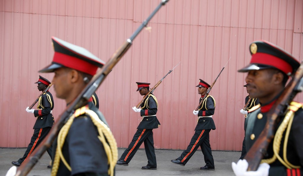 Honour guards march after the memorial ceremony for the Ethiopian Army Chief of Staff Seare Mekonnen, in Addis Ababa. Photo: Reuters