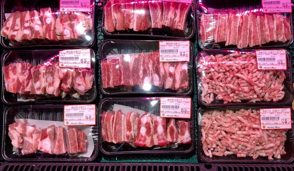 Packs of Canadian pork for sale at a supermarket in Beijing on June 18. Photo: AP Packs of Canadian pork for sale at a supermarket in Beijing on June 18. Photo: AP