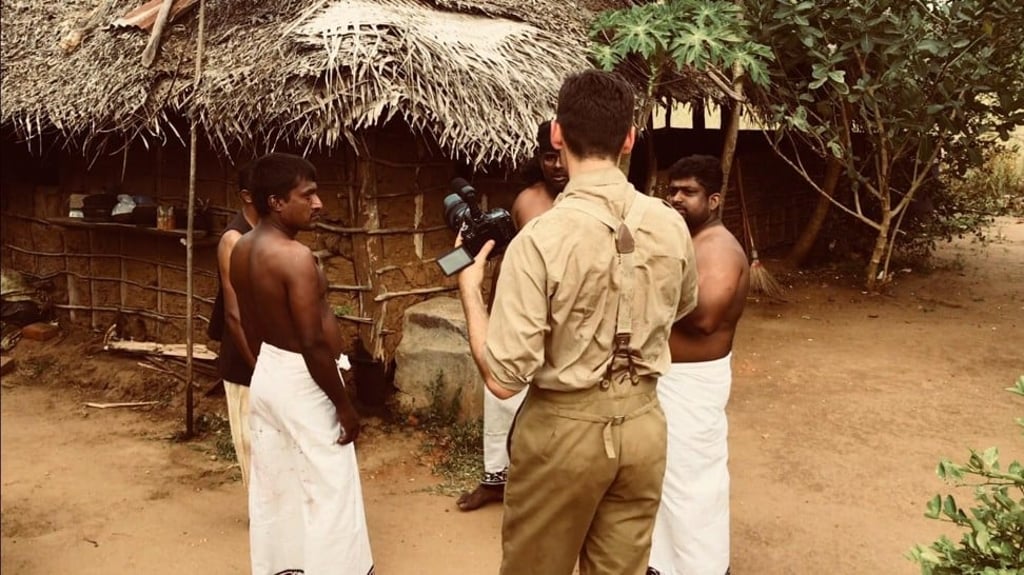 Elliott Hasler filming To Hunt a Tiger, a film set in British Raj in the early 20th century. The film was made in Sri Lanka. Elliott Hasler filming To Hunt a Tiger, a film set in British Raj in the early 20th century. The film was made in Sri Lanka.