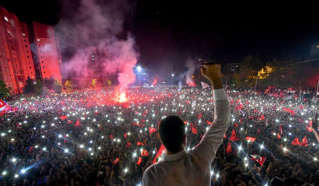 Republican People’s Party candidate Ekrem Imamoglu celebrates victory in the Istanbul mayoral election. Photo: AFP