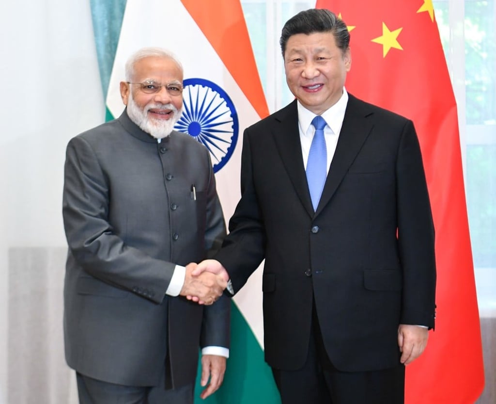 Indian Prime Minister Narendra Modi with Chinese President Xi Jinping in Bishkek, Kyrgyzstan. Photo: Xinhua