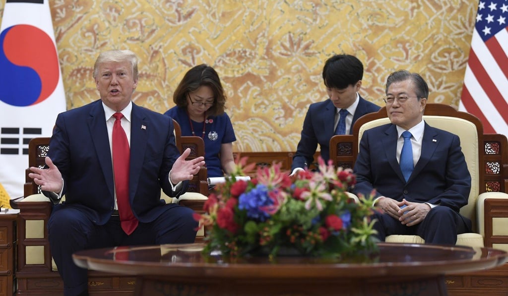 Trump and Moon at the Blue House in Seoul on Sunday. Photo: AP