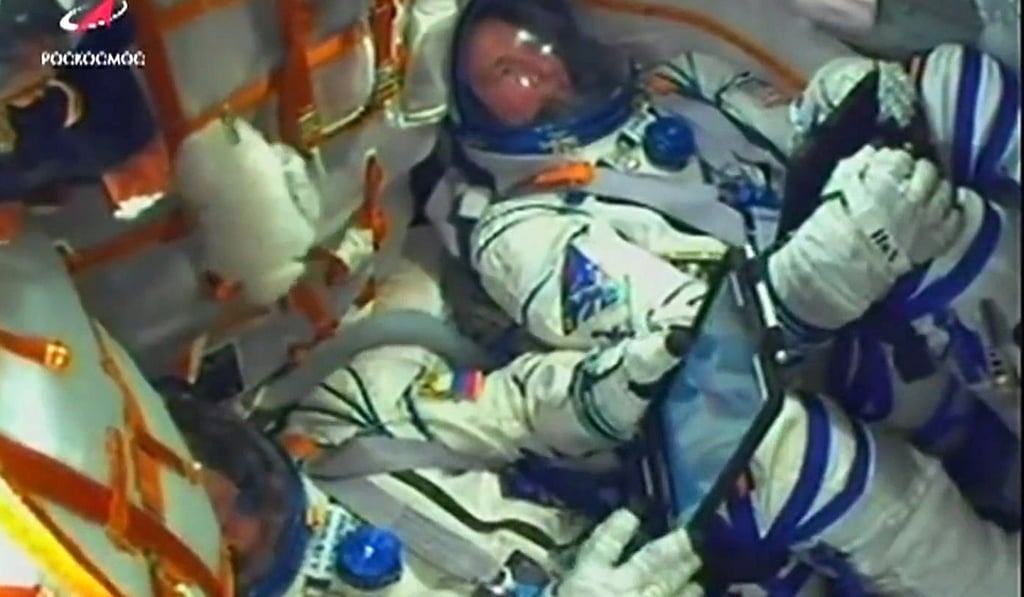 Russian cosmonaut Alexey Ovchinin (left) and Nasa astronaut Nick Hague during the failed launch of a Soyuz MS-10 space craft to the International Space Station in October 2018. Photo: EPA