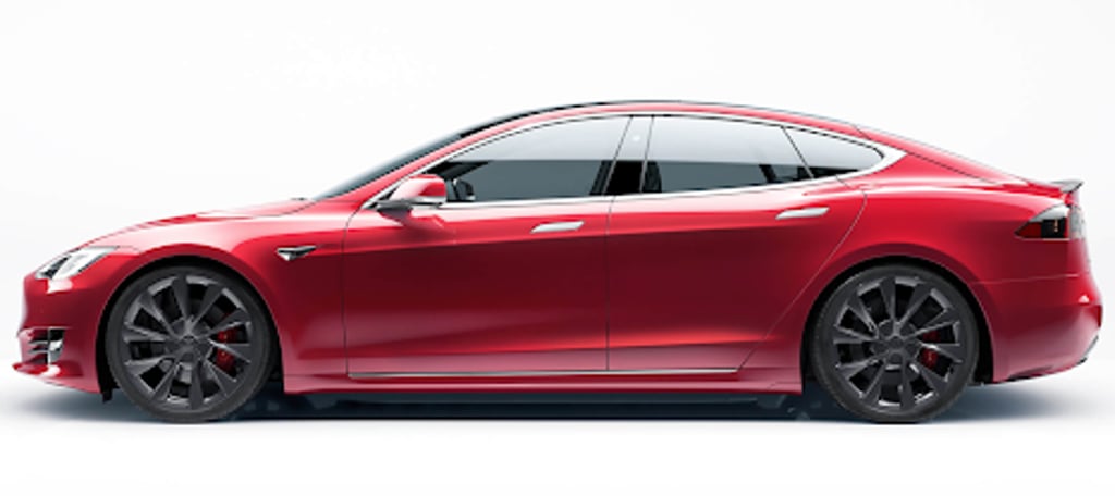 An all-electric Tesla Model S battery electric vehicle or BEV, which relies solely on the power of an internal battery for energy.