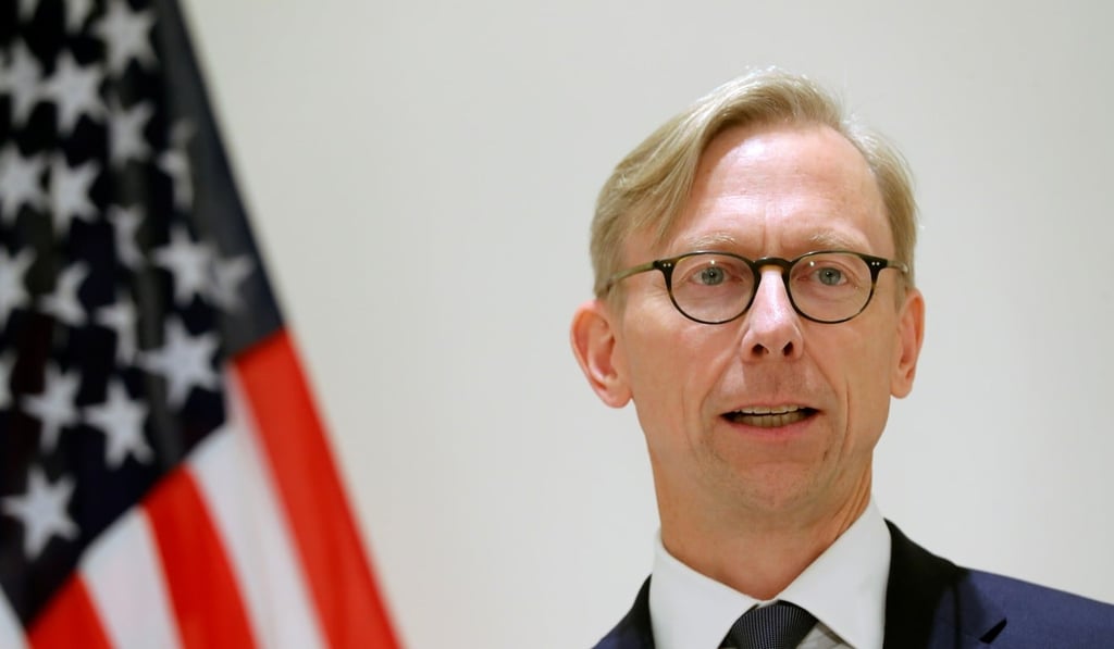 US Special Representative for Iran Brian Hook speaks at a news conference in London on Friday. Photo: Reuters