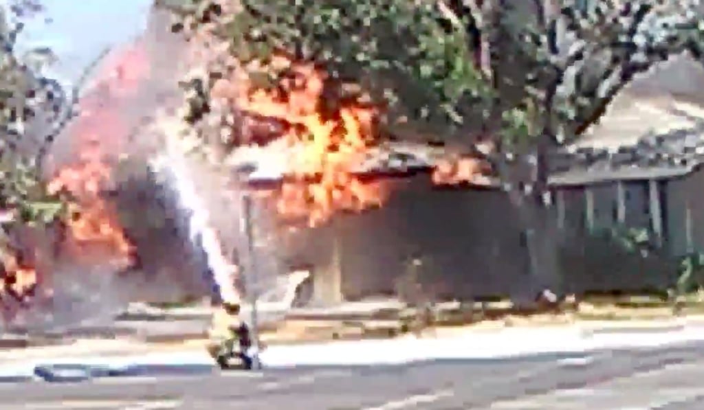 A fire is seen following an earthquake in Ridgecrest, California, on Thursday. Photo: Ben Hood via Reuters