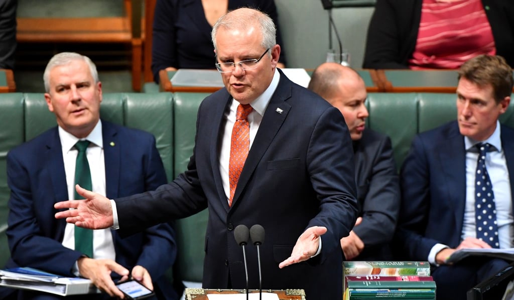 Prime Minister Scott Morrison speaks in Parliament House in Canberra. Photo: EPA
