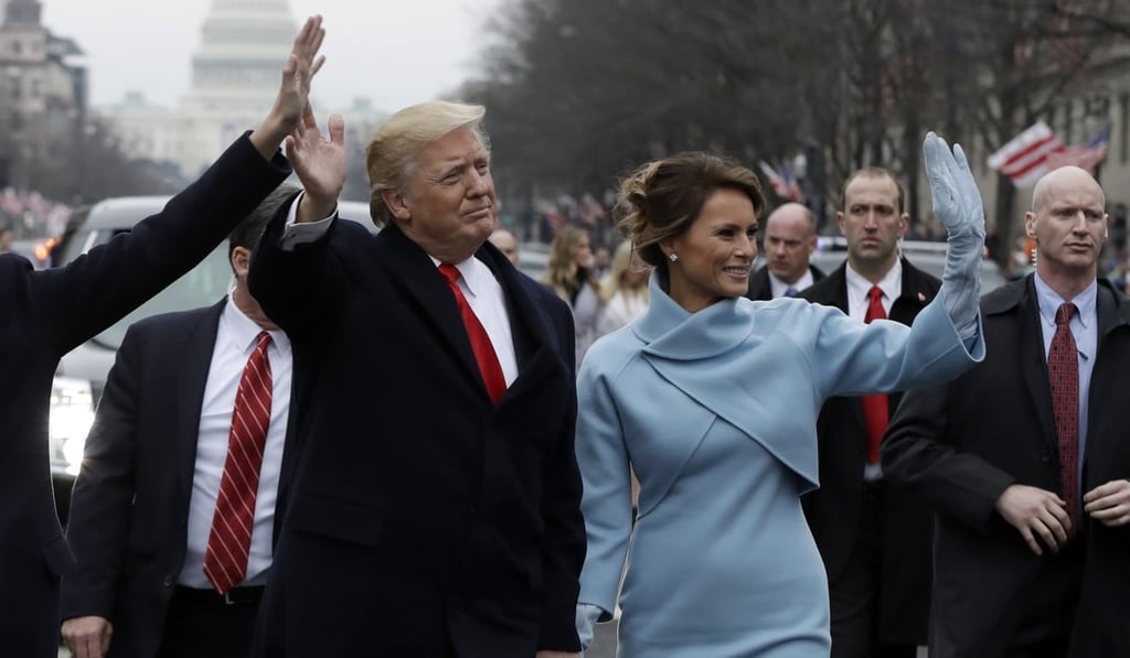 First lady Melania Trump and US President Donald Trump at the inauguration parade on Pennsylvania Avenue in Washington in January 2017. Photo: AP