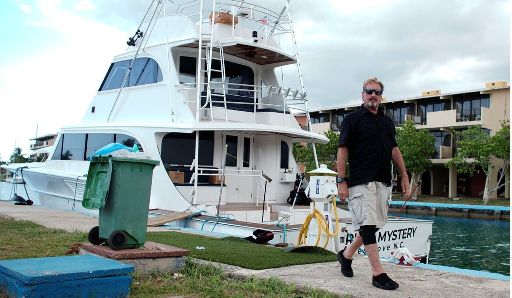 John McAfee and his yacht at the Marina Hemingway on Thursday. Photo: Reuters John McAfee and his yacht at the Marina Hemingway on Thursday. Photo: Reuters