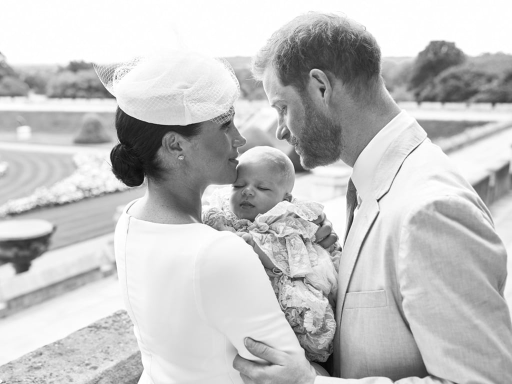 The official christening photograph of Prince Harry, his wife Meghan and their son Archie on Saturday. Photo: EPA