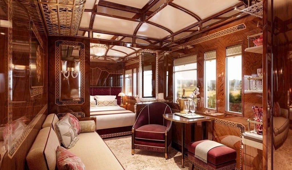 The decor in the train's newly refurbished Prague Suite is inspired by the city’s baroque and gothic architecture. The decor in the train's newly refurbished Prague Suite is inspired by the city’s baroque and gothic architecture.