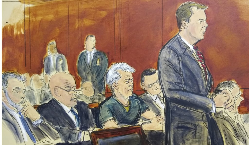 Epstein listens as Assistant US Attorney Alex Rossmiller addresses the court. Image: AP Epstein listens as Assistant US Attorney Alex Rossmiller addresses the court. Image: AP