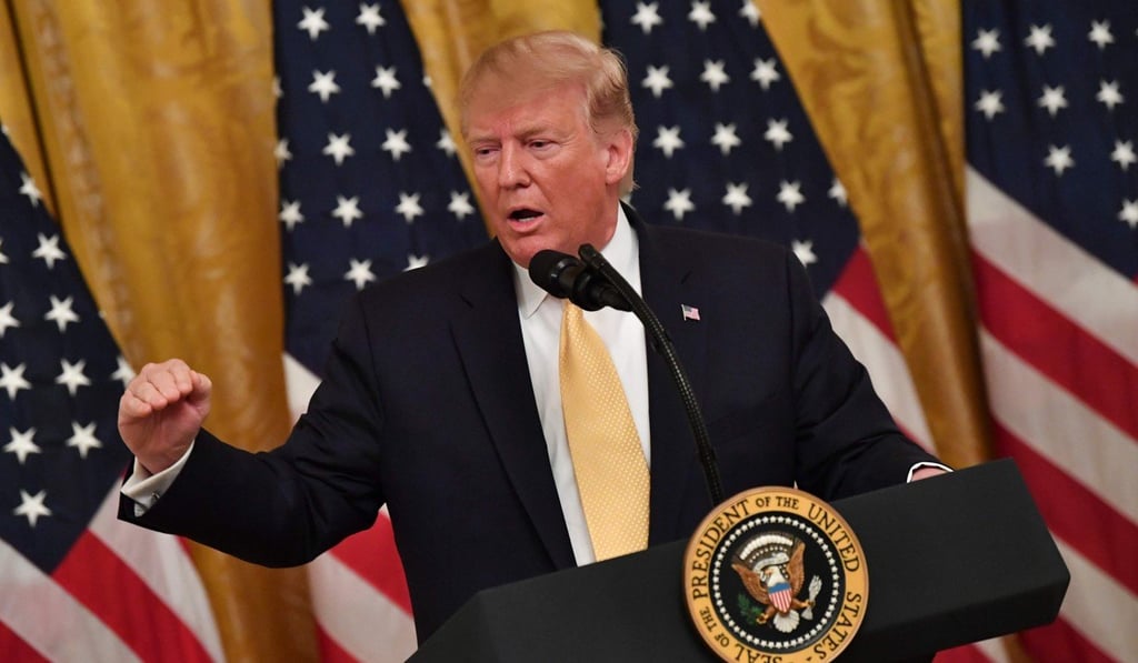US President Donald Trump gestures as he speaks at the social media summit at the White House on Thursday. Photo: AFP US President Donald Trump gestures as he speaks at the social media summit at the White House on Thursday. Photo: AFP