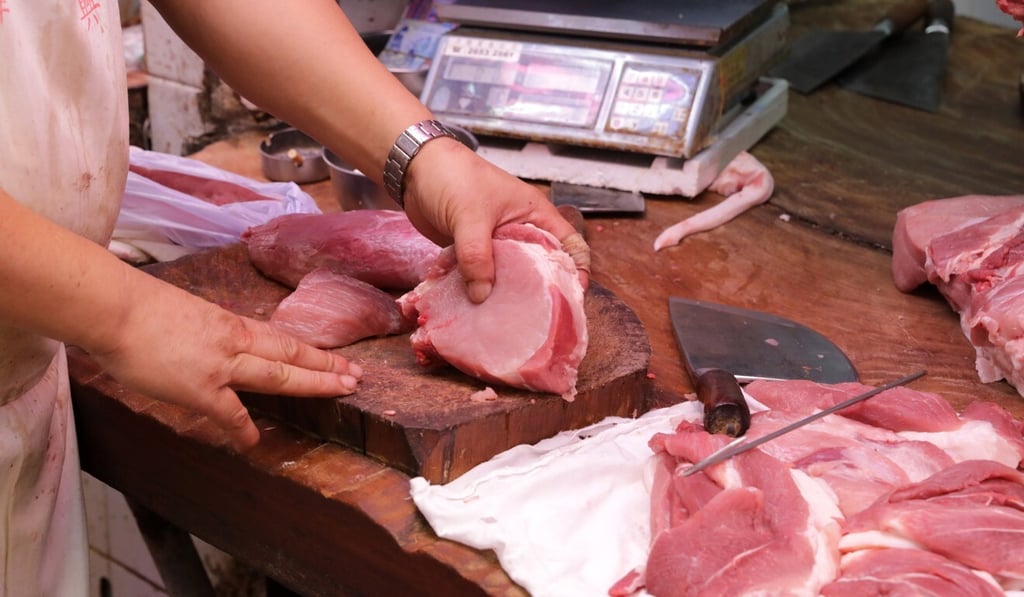 Fresh pork at Sha Tin Market on Saturday. Prices have soared since two case of African swine fever were reported in May. Photo: May Tse