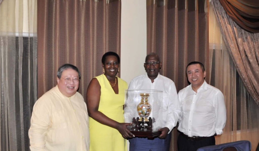 Patrick Ho and CEFC Chinese Energy executives at Sam Kutesa’s residence in May 12, 2016. Photo: Handout Patrick Ho and CEFC Chinese Energy executives at Sam Kutesa’s residence in May 12, 2016. Photo: Handout