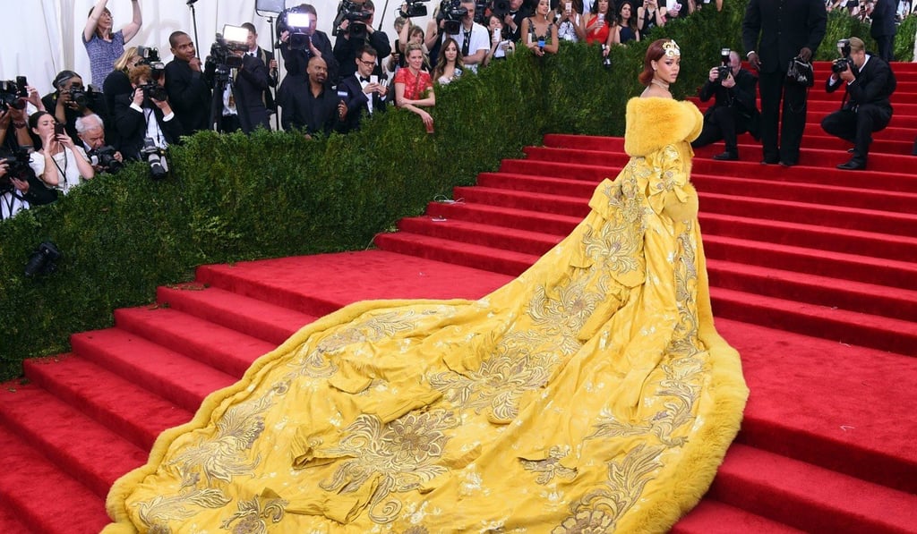 Chinese fashion designer Guo Pei’s eye-catching golden dress worn by celebrity Rihanna at the 2015 Met Gala in New York in 2015. Photo: AFP