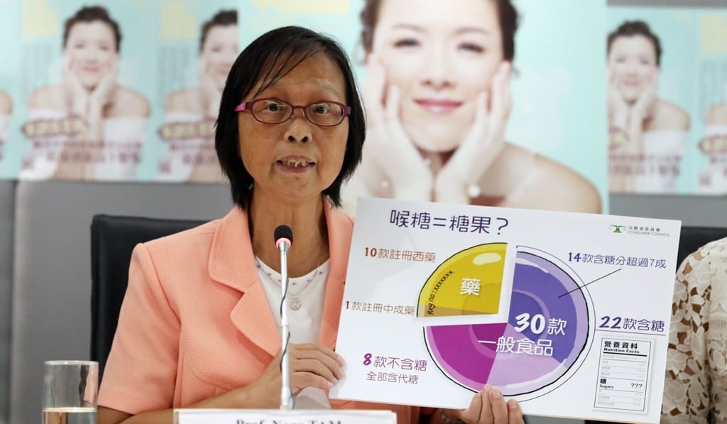 Nora Tam, chairwoman of Research and Testing Committee, Consumer Council, warns people against excessive use of cough tablets. Photo: Nora Tam