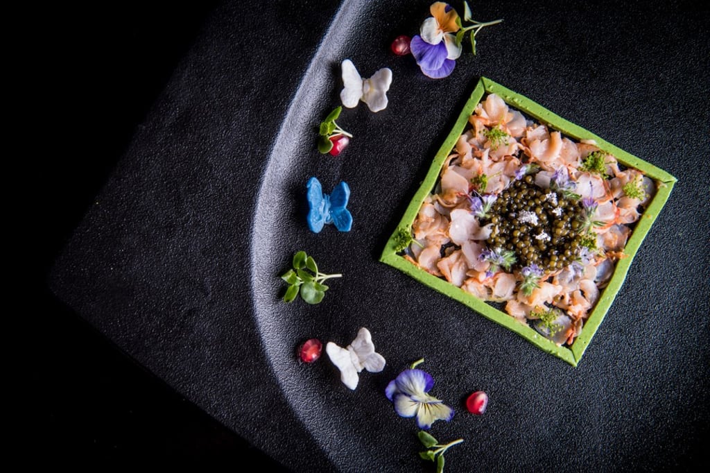 French Brittany blue lobster, beluga caviar, yogurt, cloves, cinnamon, mint coriander chutney and tamarind drops