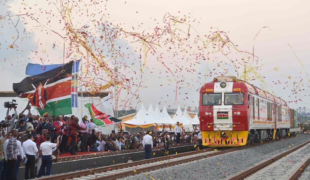 Kenyan President Uhuru Kenyatta flags off a cargo train on its inaugural journey from Mombasa. Photo: AFP