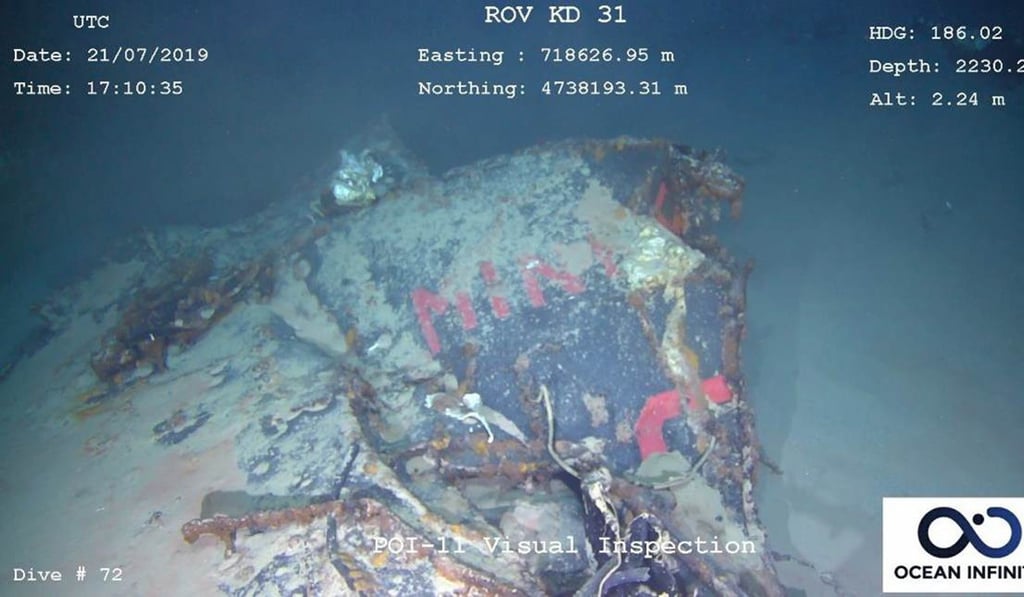 Part of the submarine wreckage. Photo: EPA Part of the submarine wreckage. Photo: EPA