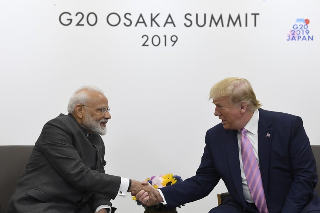 US President Donald Trump shakes hands with Indian Prime Minister Narendra Modi during a meeting on the sidelines of the G20 summit in Osaka. Photo: AP