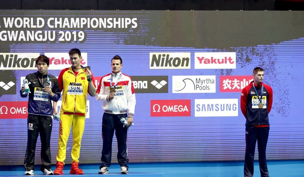 Sun Yang is at the centre of everything at the world championships. Photo: EPA Sun Yang is at the centre of everything at the world championships. Photo: EPA