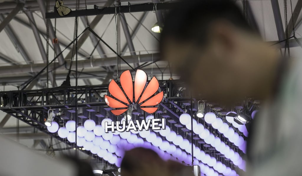 Huawei’s booth at an industry show in Shanghai in June. Photo: Bloomberg