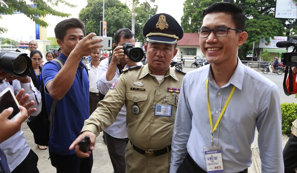 Former Radio Free Asia reporter Yeang Sothearin arrives at the Phnom Penh Municipal Court. Photo: AP Former Radio Free Asia reporter Yeang Sothearin arrives at the Phnom Penh Municipal Court. Photo: AP