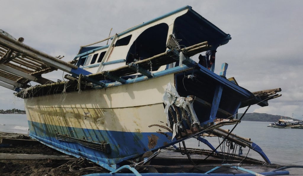 The damaged Philippine fishing boat, after a Chinese vessel rammed it at anchor then left it to sink in the Reed Bank. Photo: AP