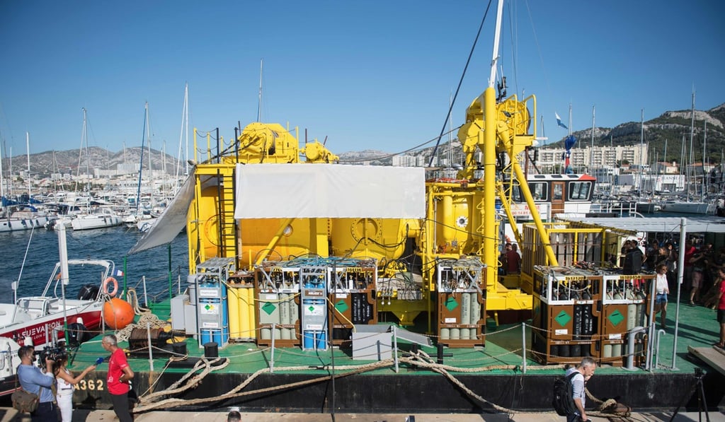 The steel capsule in which French marine naturalist and underwater photographer Laurent Ballesta spent 28 days to explore the deep waters of the Mediterranean. Photo: AFP