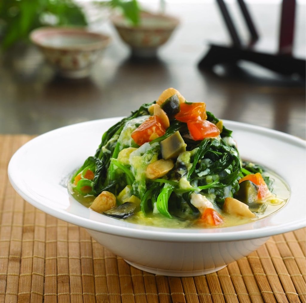 Poached Chinese spinach with century egg from Paradise Classic