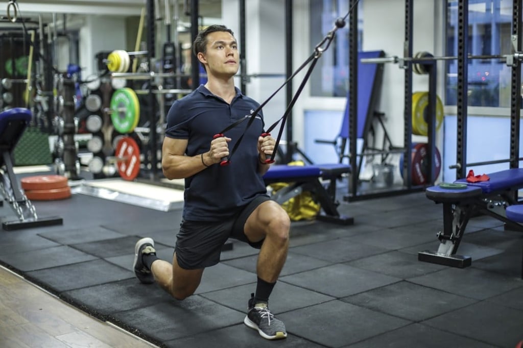 Bland demonstrating an exercises for seniors at risk of falling. Photo: Tory Ho