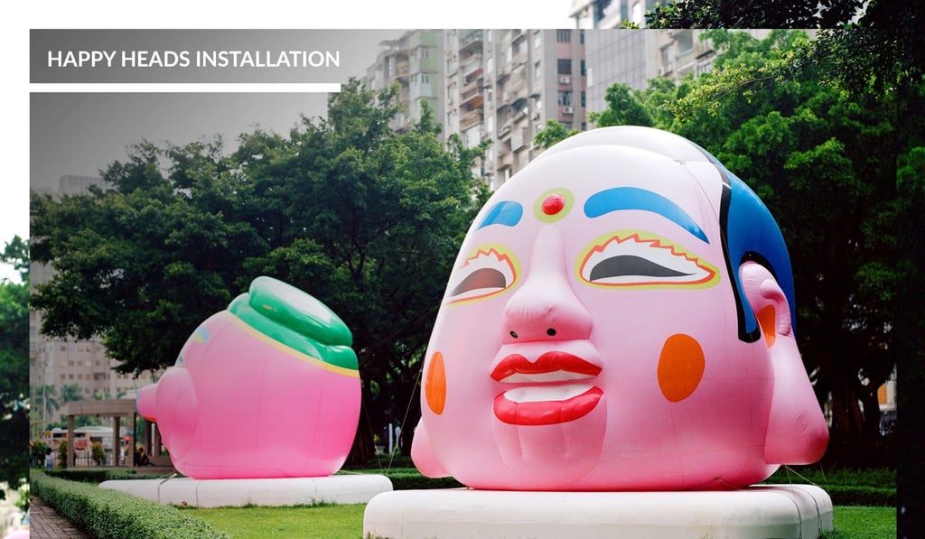 Located at Jorge Álvares Square, the ‘Happy Heads’ are colourful masks inspired by traditional Chinese festivals. Photo: Abdela Igmirien