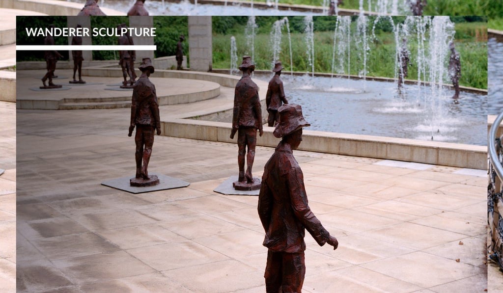 ‘The Wanderer’, a series of sculptures near the Taipa Houses, has been created in honour of famous Portuguese poet and author Fernando Pessoa. Photo: Abdela Igmirien