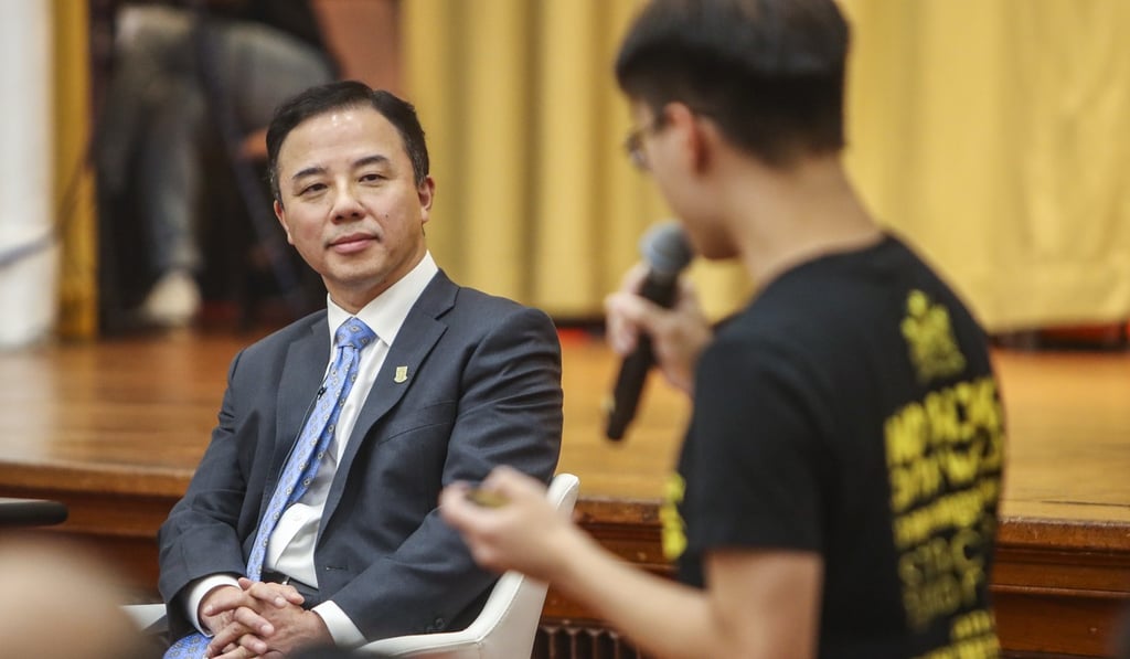 University of Hong Kong president Zhang Xiang listens during a forum with university students and alumni at the university campus in Pok Fu Lam on July 18. Zhang, who previously condemned the July 1 attack on the Legislative Council, admitted to not addressing the frustrations of young anti-extradition bill protesters and called for more dialogue across Hong Kong. Photo: Winson Wong