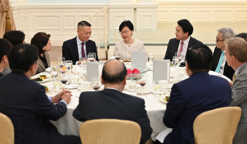 Chief Executive Carrie Lam hosted a lunch for business leaders at Government House on July 30, where she urged them to support the government’s handling of the massive protests that have rocked the city since early June. Photo: Hong Kong’s Information Services Department
