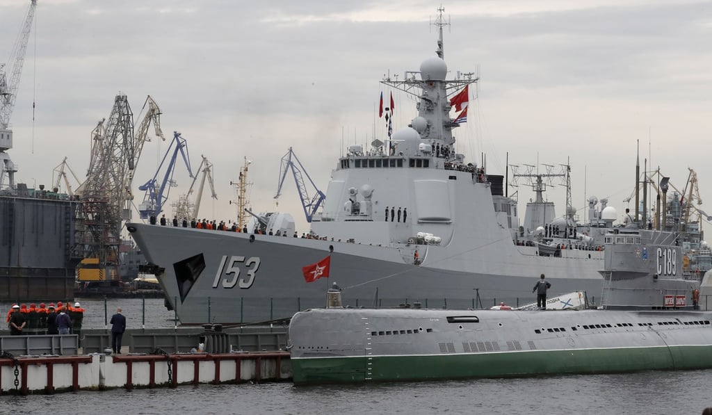 China’s guided-missile destroyer Xian which was in St. Petersburg for the Russian Navy Day Parade. Photo: EPA
