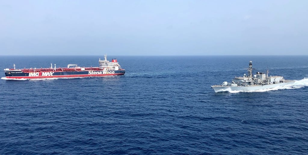HMS Montrose accompanies the Stena Important vessel in the Gulf. Photo: AFP