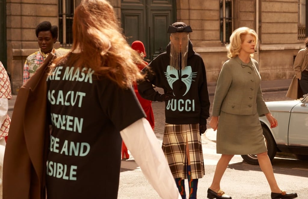 The Gucci Manifesto clothing collection uses a mask as its central motif. The Gucci Manifesto clothing collection uses a mask as its central motif.