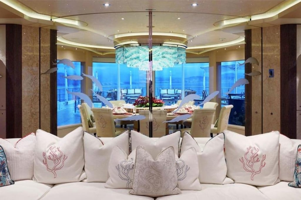 The superyacht Tranquility can accommodate 22 guests and offers luxurious features including three VIP rooms, a beauty salon, outdoor bar, spa and cinema.